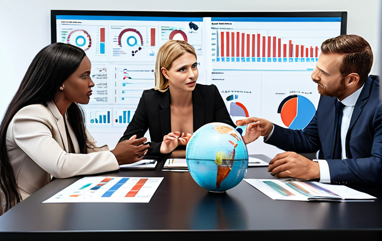 **Image Prompt:** A diverse team of international business professionals collaborating around a table, engaged in active discussion, with visual aids displaying data analysis and market trends. Emphasize communication and cultural sensitivity.